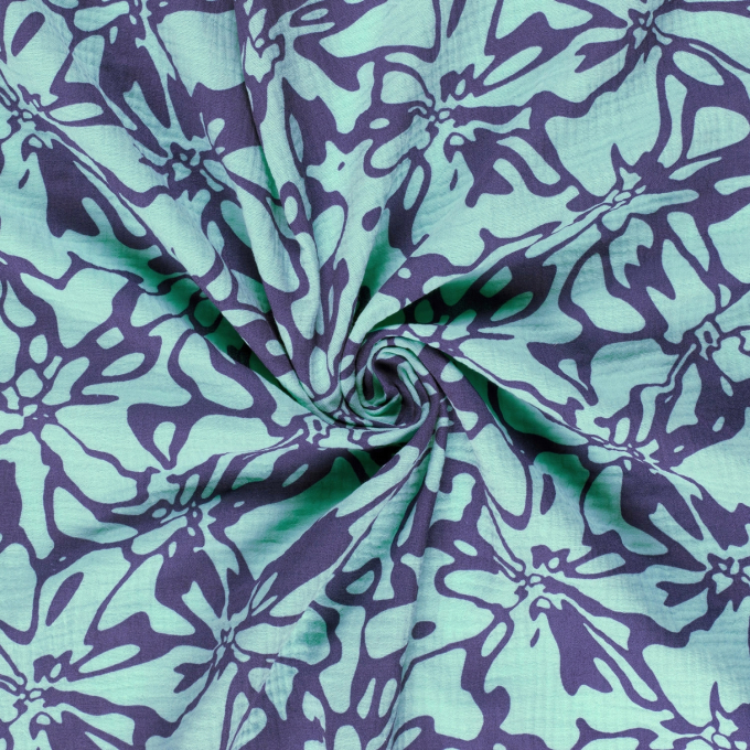 Katoenen mousseline double gauze Abstract Flowers, mintgroen