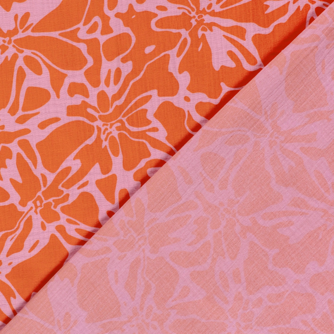 Katoenen mousseline double gauze Abstract Flowers, oranje