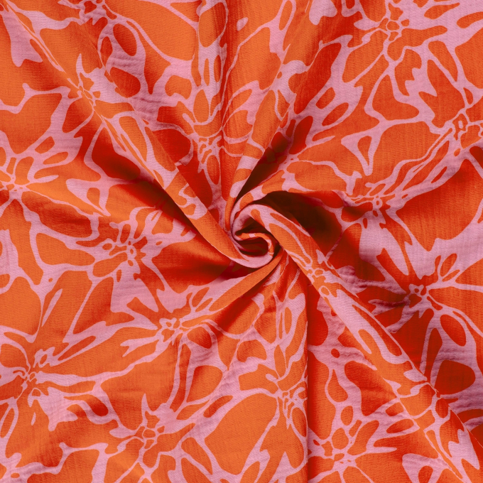 Katoenen mousseline double gauze Abstract Flowers, oranje