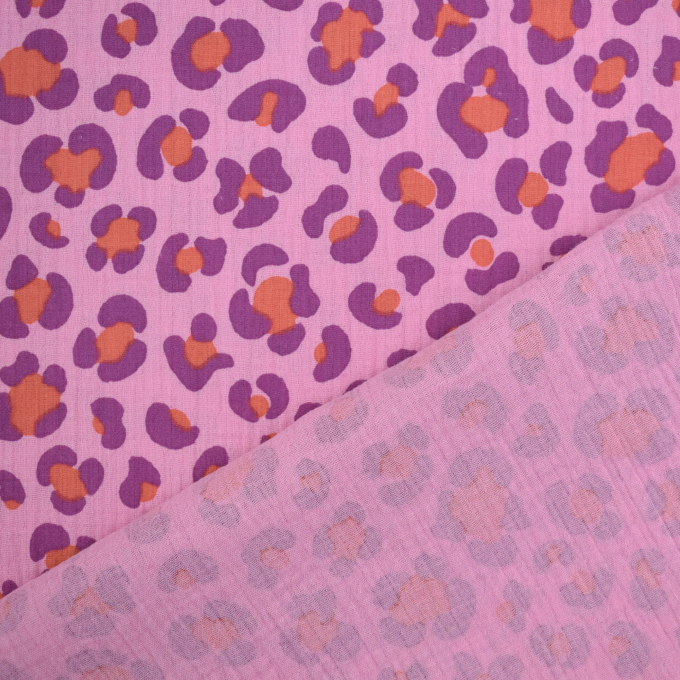 Baumwoll Musselin Animal Print, rosa