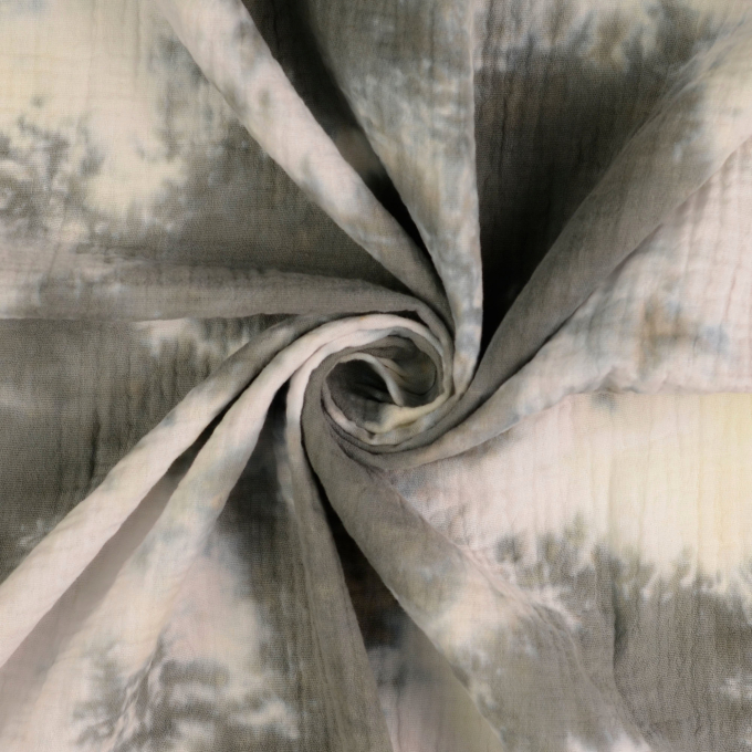 Katoenen mousseline double gauze Batik, grijs-wit
