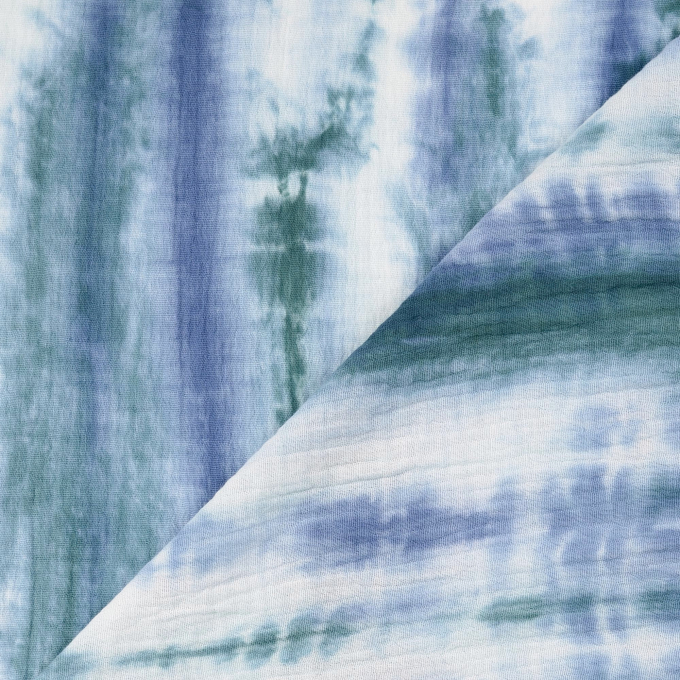 Katoenen mousseline double gauze batik style, blauw