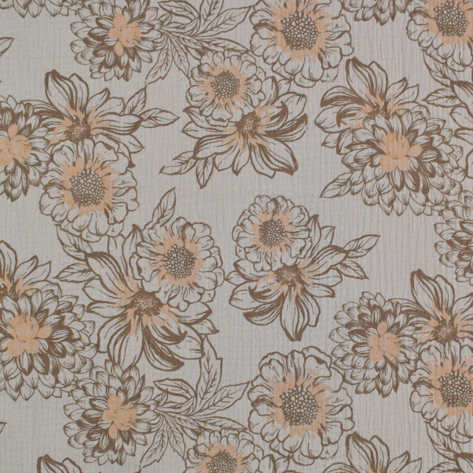 Tissu double gaze de coton Fleurs Big Flowers, beige