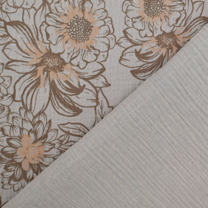 Tissu double gaze de coton Fleurs Big Flowers, beige