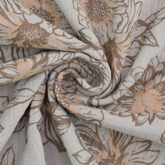 Tissu double gaze de coton Fleurs Big Flowers, beige