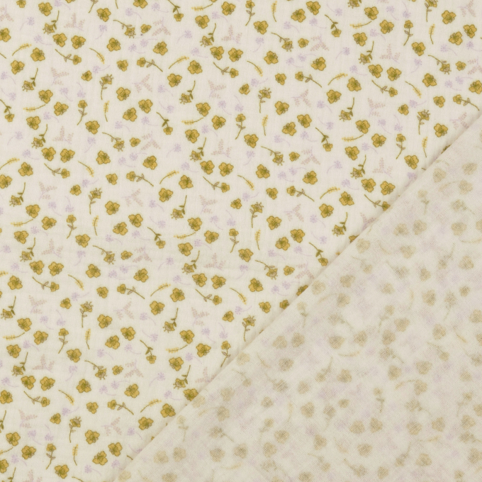 Katoenen mousseline double gauze little flowers, geel