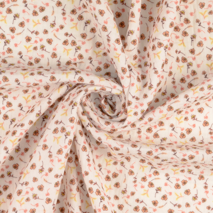 Katoenen mousseline double gauze little flowers, lichtoranje