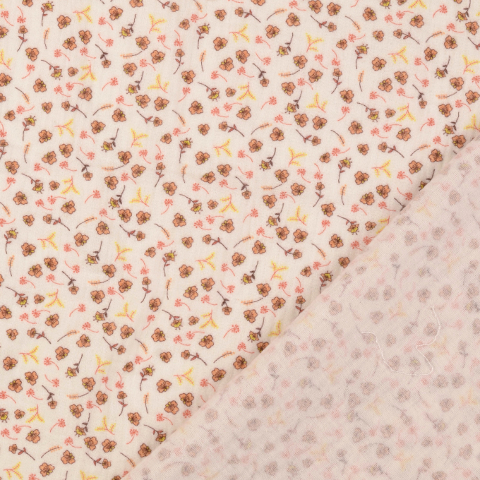 Katoenen mousseline double gauze little flowers, lichtoranje