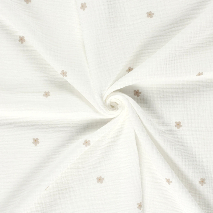 Katoenen mousseline double gauze bloemenregen, wit