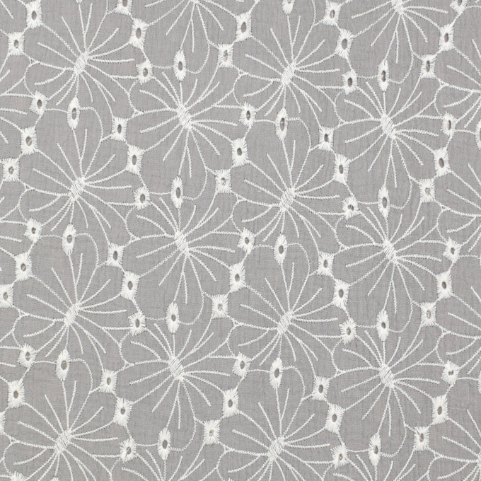 Tissu double gaze de coton Fleurs broderie Lara, taupe