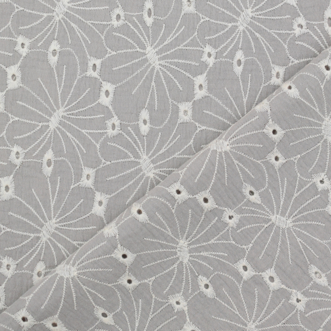 Tissu double gaze de coton Fleurs broderie Lara, taupe