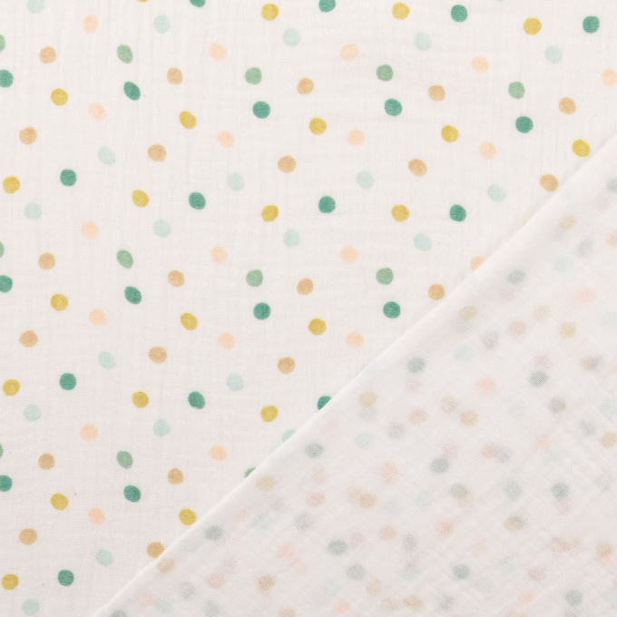 Tissu double gaze de coton Color Dots, vert