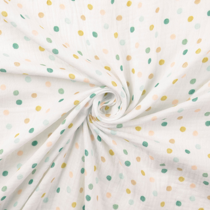 Tissu double gaze de coton Color Dots, vert