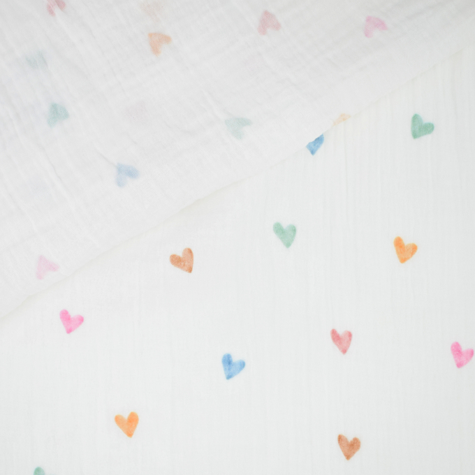 Tissu double gaze de coton Coeurs Color Hearts, blanc cassé