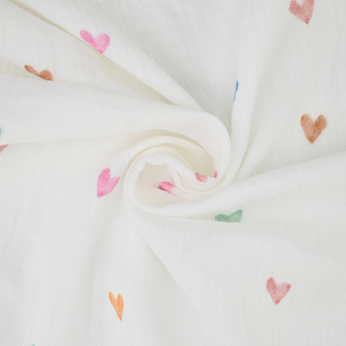Tissu double gaze de coton Coeurs Color Hearts, blanc cassé