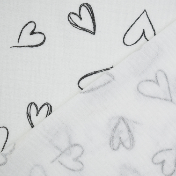 Katoenen mousseline Doodle Hearts, gebroken wit