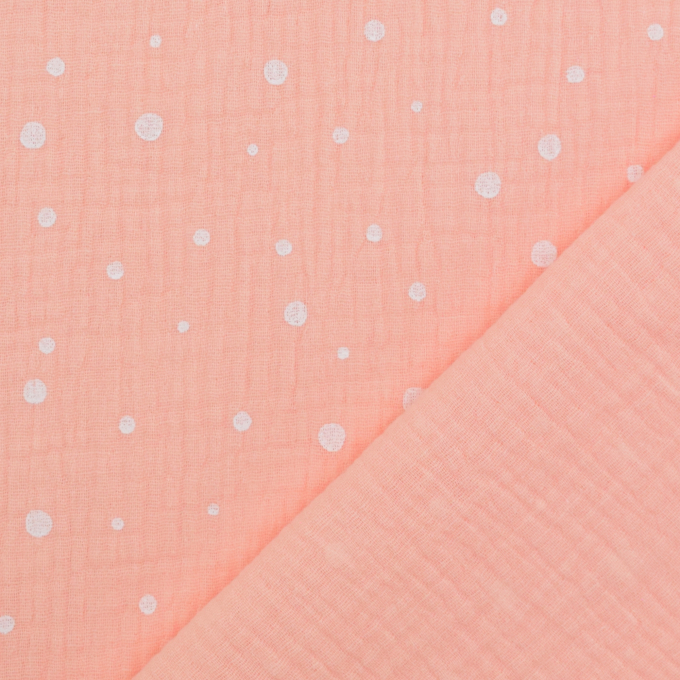 Katoenen mousseline double gauze dots, abrikooskleurig
