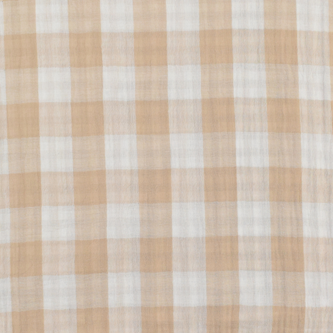 Tissu gaze de coton Vichy à carreaux double face Kiara, beige