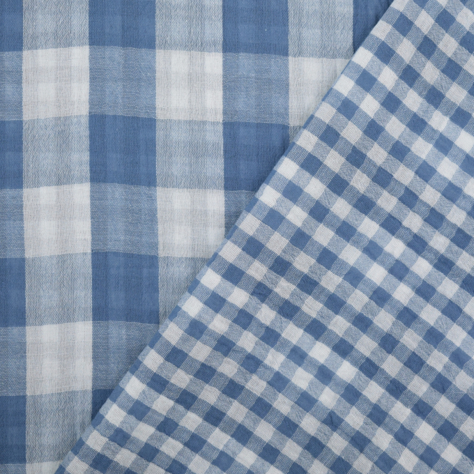 Tissu gaze de coton vichy à carreaux double face Kiara, bleu denim