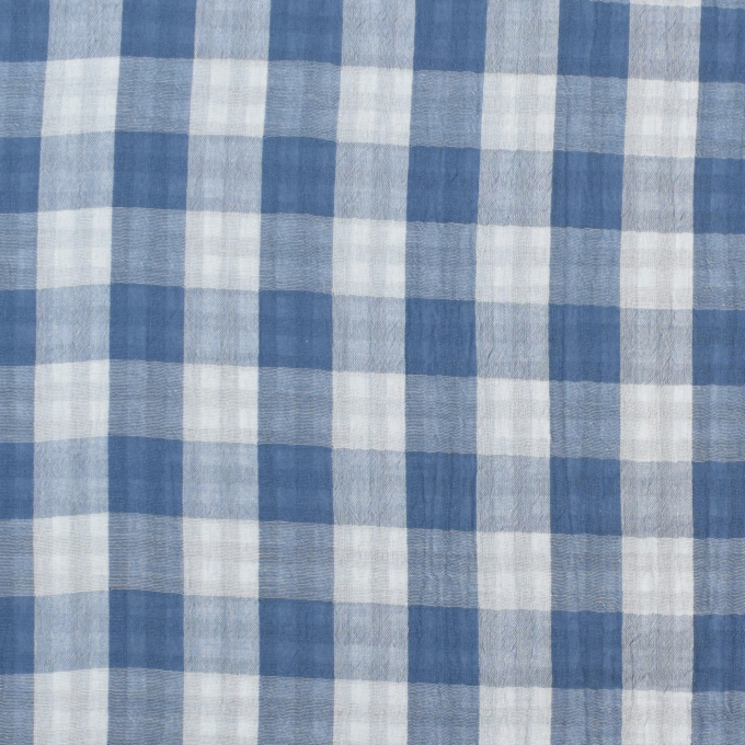 Tissu gaze de coton vichy à carreaux double face Kiara, bleu denim