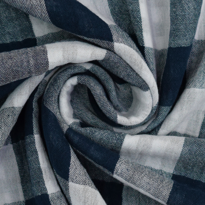 Tissu gaze de coton vichy à carreaux double face Kiara, bleu marine