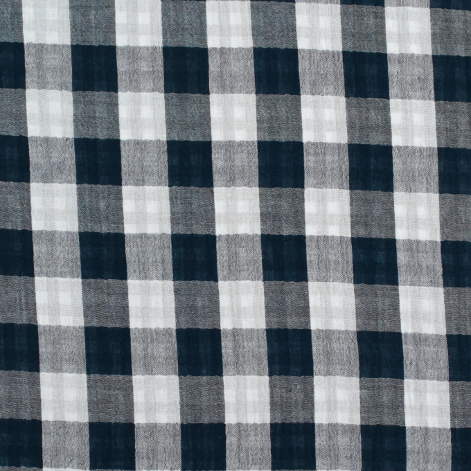 Tissu gaze de coton vichy à carreaux double face Kiara, bleu marine