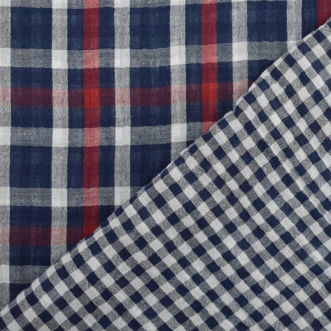 Katoenen mousseline double gauze Doubleface Checks, marineblauw
