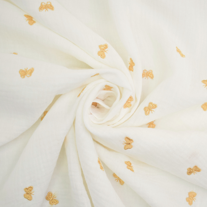 Katoenen mousseline Embroidered Butterflies, gebroken wit