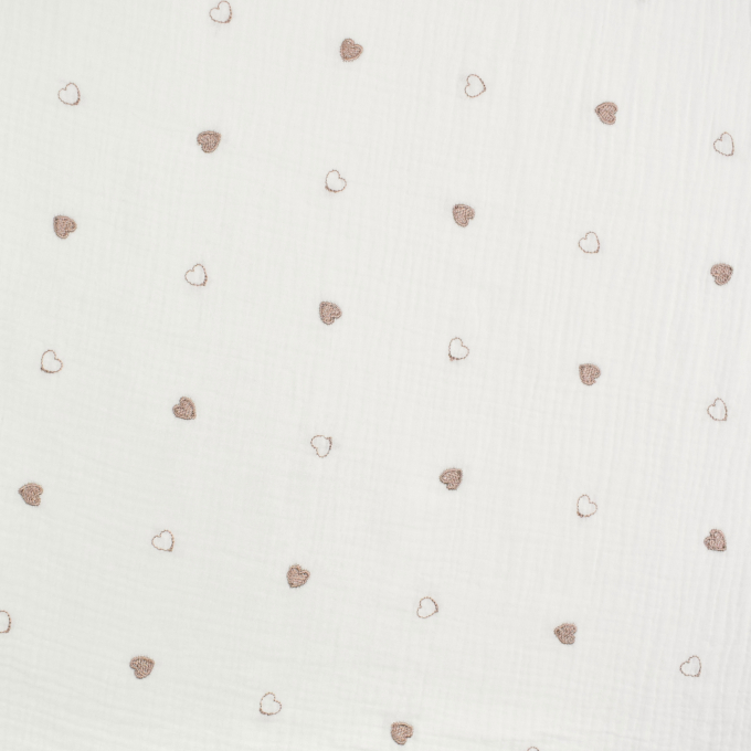 Katoenen mousseline Embroidered Hearts, gebroken wit
