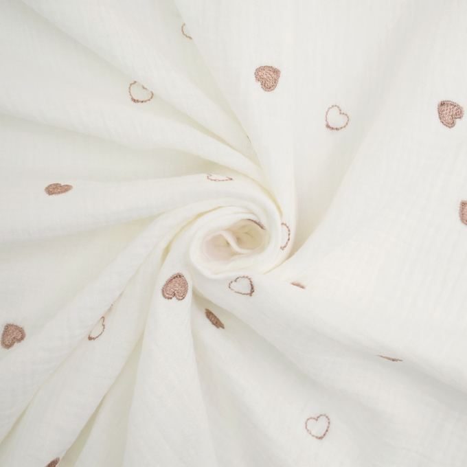 Katoenen mousseline Embroidered Hearts, gebroken wit