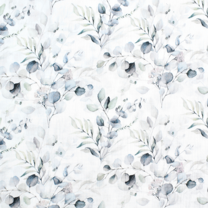 Katoenen mousseline double gauze Eucalyptus Bouquet, wit