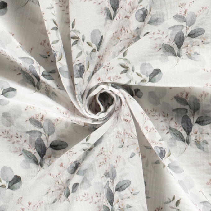 Katoenen mousseline double gauze Flower Dream, gebroken wit