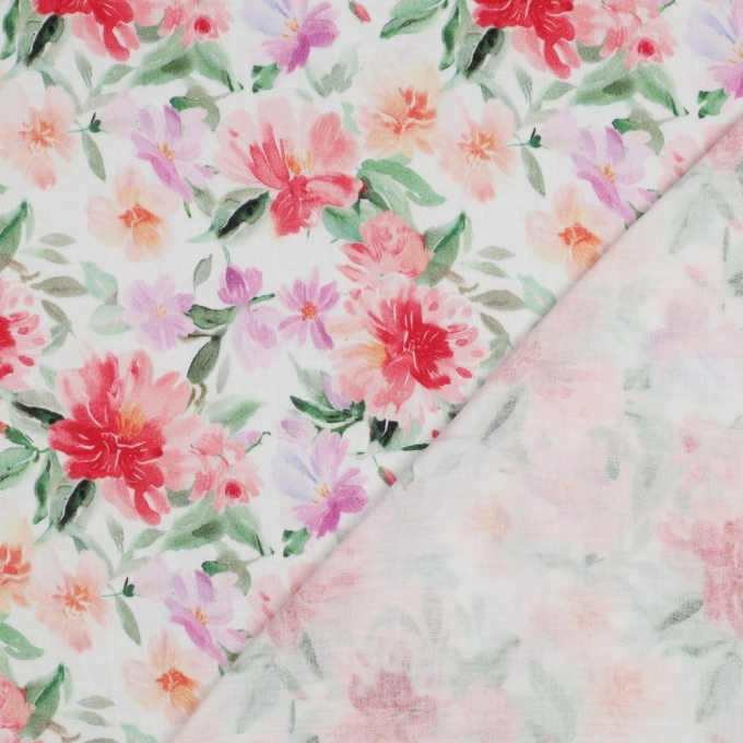 Tissu double gaze de coton Flower Love, blanc cassé
