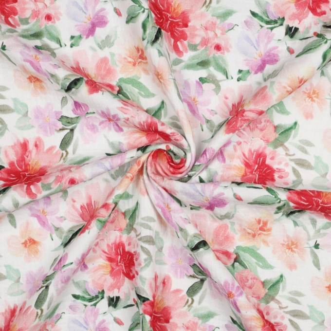 Tissu double gaze de coton Flower Love, blanc cassé