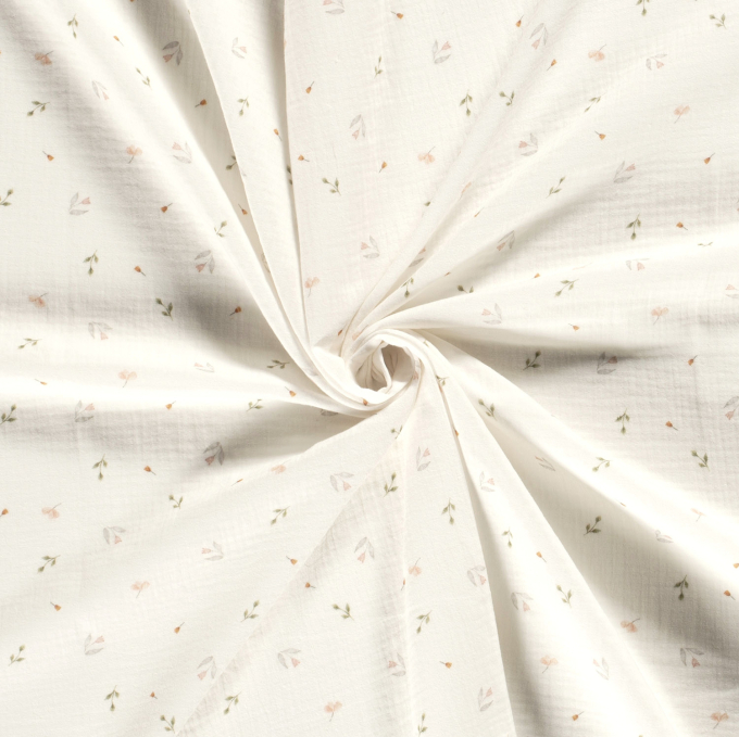 Katoenen mousseline double gauze Flower Rain, gebroken wit