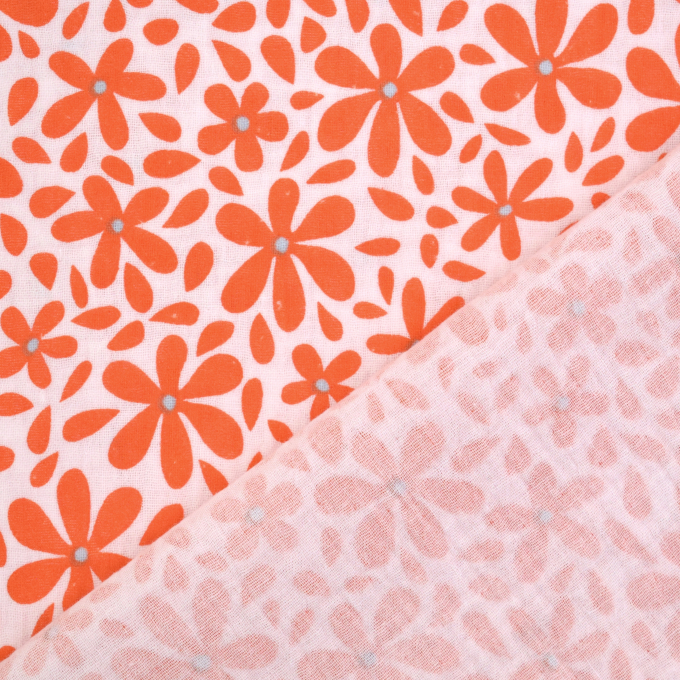 Tissu double gaze de coton Flowers, orange