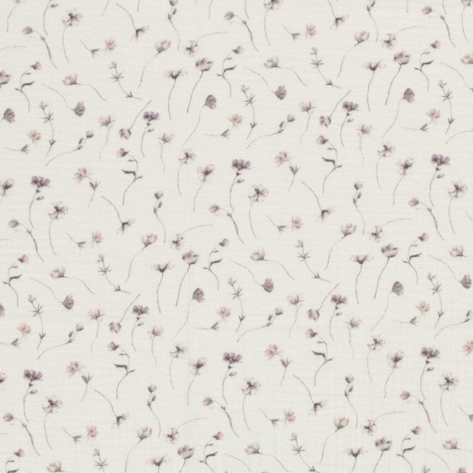 Katoenen mousseline double gauze Flying Flowers, gebroken wit