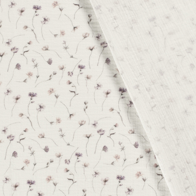 Katoenen mousseline double gauze Flying Flowers, gebroken wit