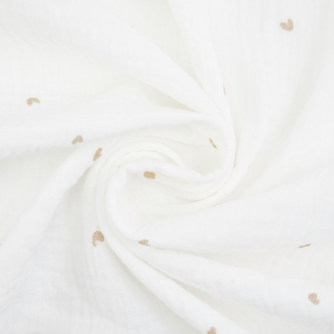 Tissu double gaze de coton Coeurs Flying Hearts, blanc cassé
