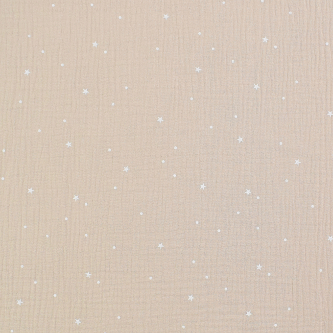 Tissu double gaze de coton Étoiles Flying Stars, beige