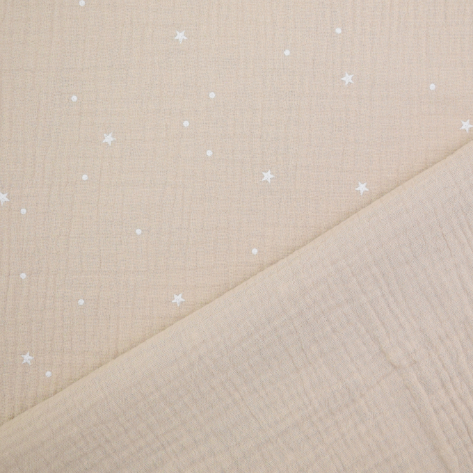 Tissu double gaze de coton Étoiles Flying Stars, beige