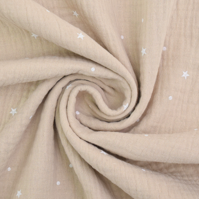 Tissu double gaze de coton Étoiles Flying Stars, beige