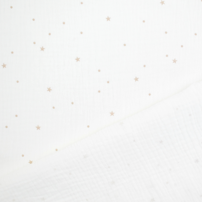 Katoenen mousseline double gauze Flying Stars, gebroken wit