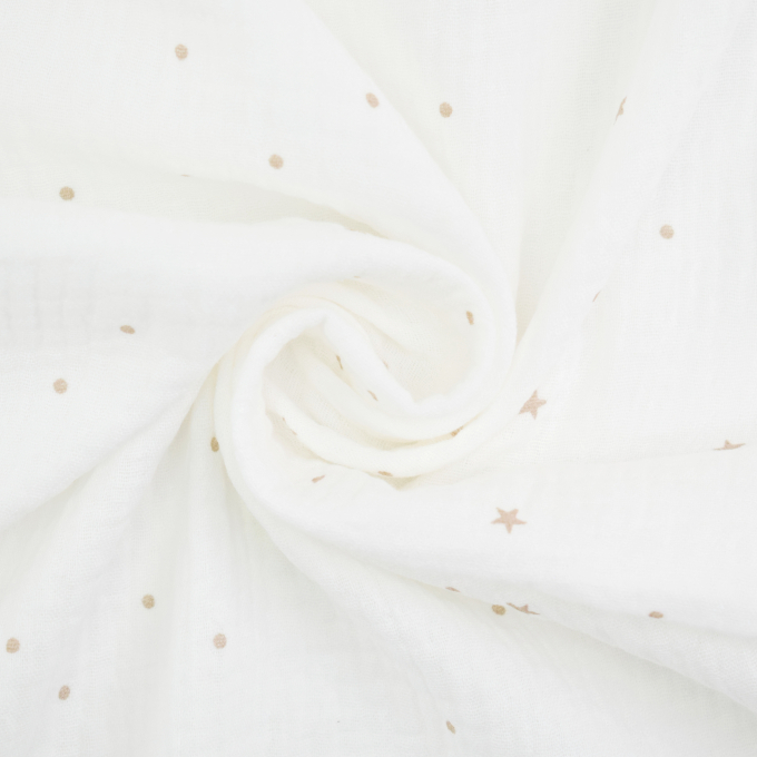 Katoenen mousseline double gauze Flying Stars, gebroken wit