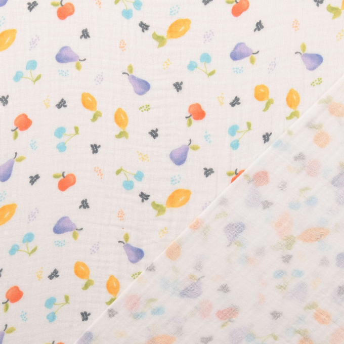 Tissu double gaze de coton Pommes Fruits, multicolore