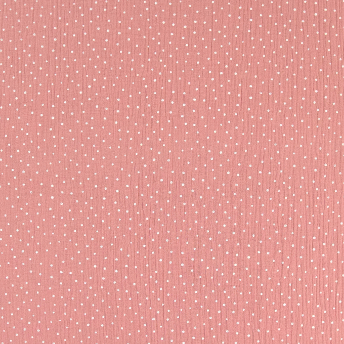 Tissu double gaze de coton à pois, rose pâle