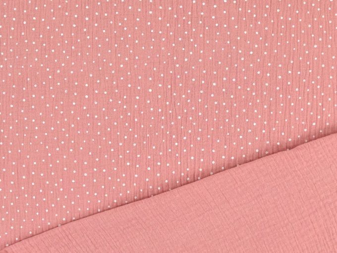 Tissu double gaze de coton à pois, rose pâle