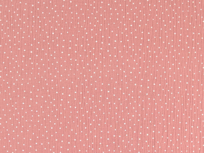 Tissu double gaze de coton à pois, rose pâle