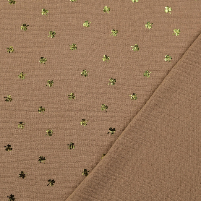 Katoenen mousseline double gauze golden clover, lichtbruin