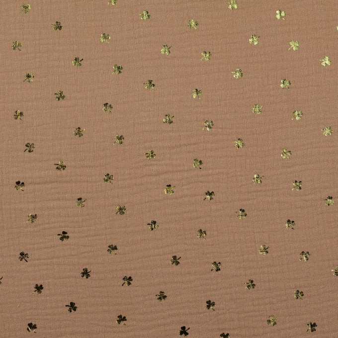 Katoenen mousseline double gauze golden clover, lichtbruin